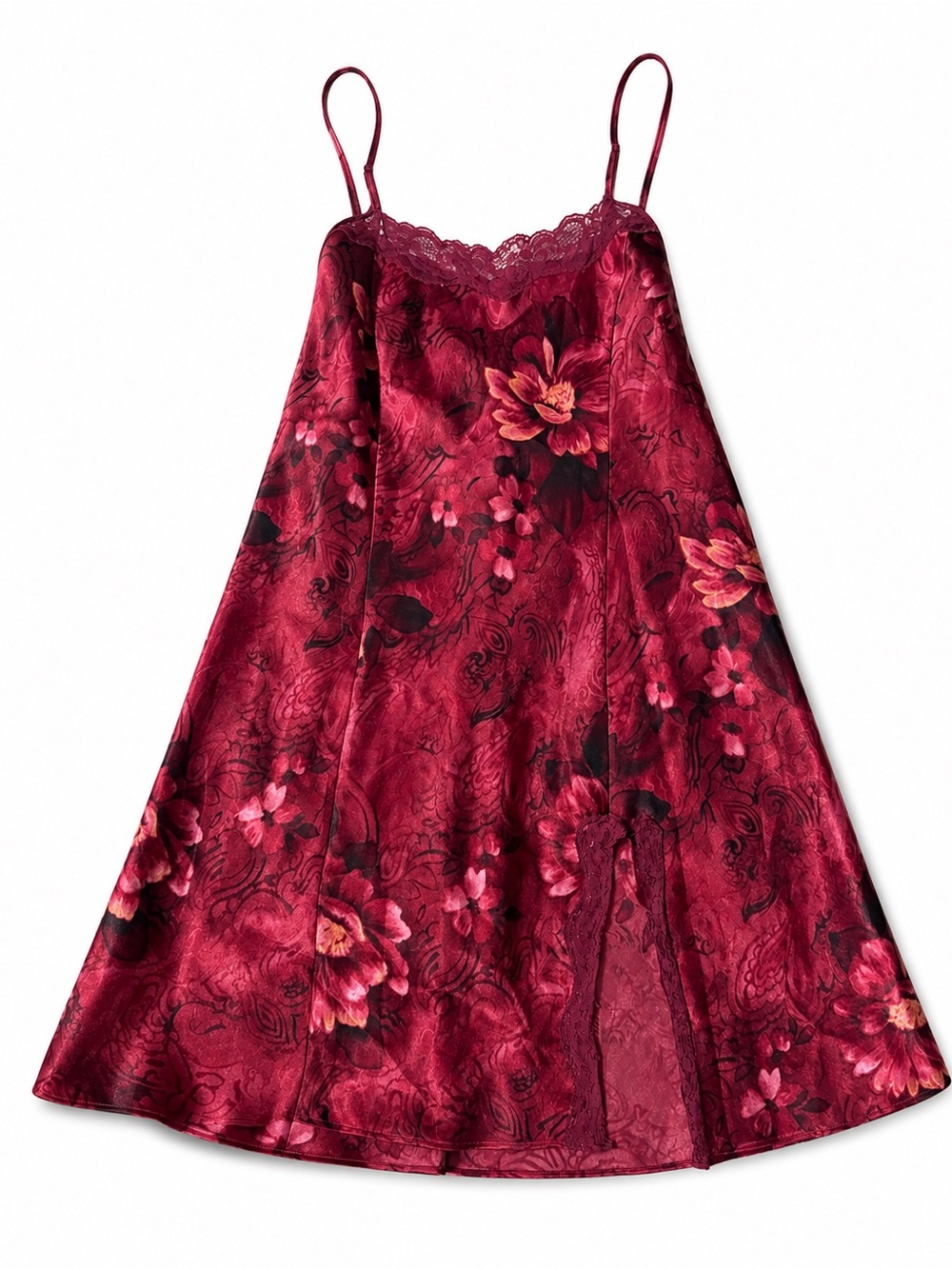 Vintage Expressions by California Dynasty Floral Satin Lace Nightgown Slip M